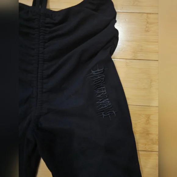 Dolls Kill Darker Wavs Fader V-Cut Washed Bell Bottoms Black Flare Leggings S - Picture 5 of 6